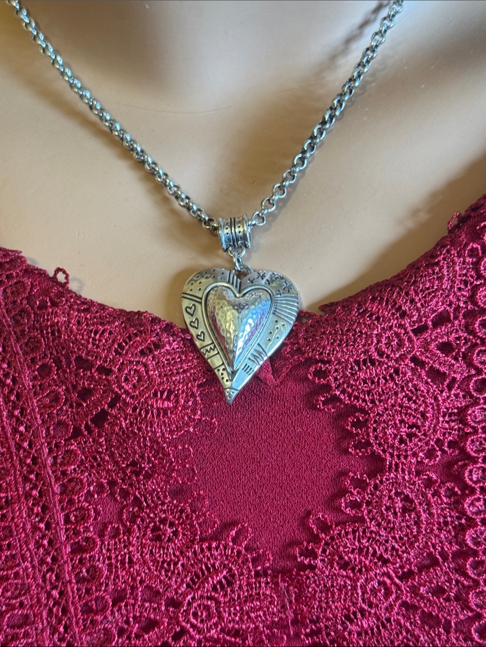 Brighton Valentine heart shaped silver tone layered hammered pendant necklace